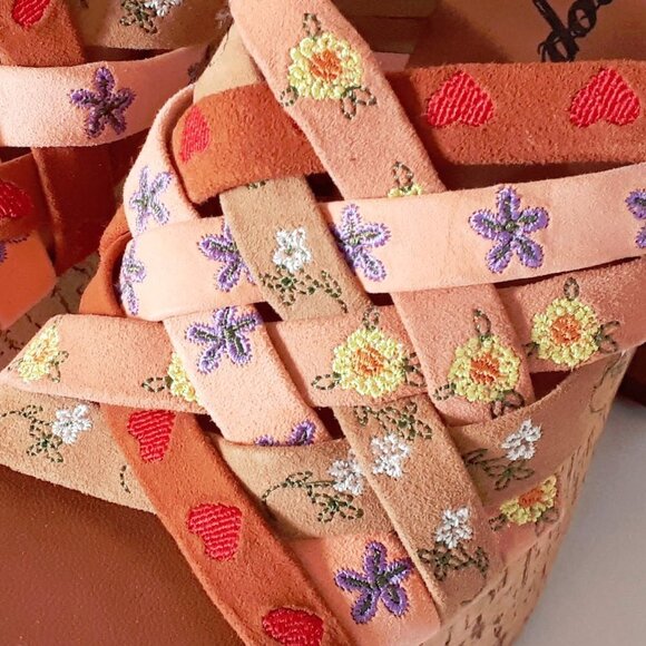 NWOT Free People leather suede floral embroidered strap cork platform mules - Picture 9 of 12